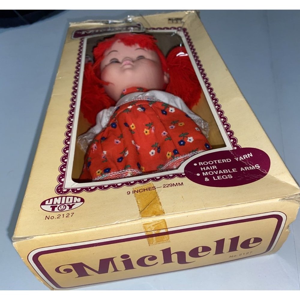 Vintage Doll In Box Michelle Union Toy Orange Red Hair Side Eyes Dress - Picture 6 of 7